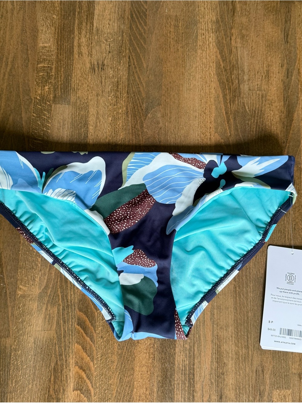 Athleta Blue Teal Floral Print Bikini Bottoms
